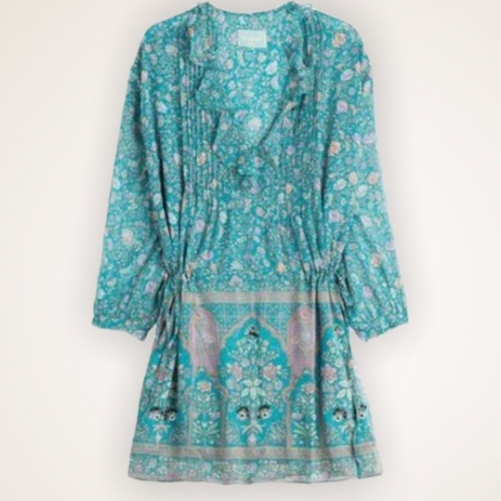 Zadig‎ & Voltaire Rima Blue Floral Paisley Beaded Ruffle Mini Dress Teal Boho M
